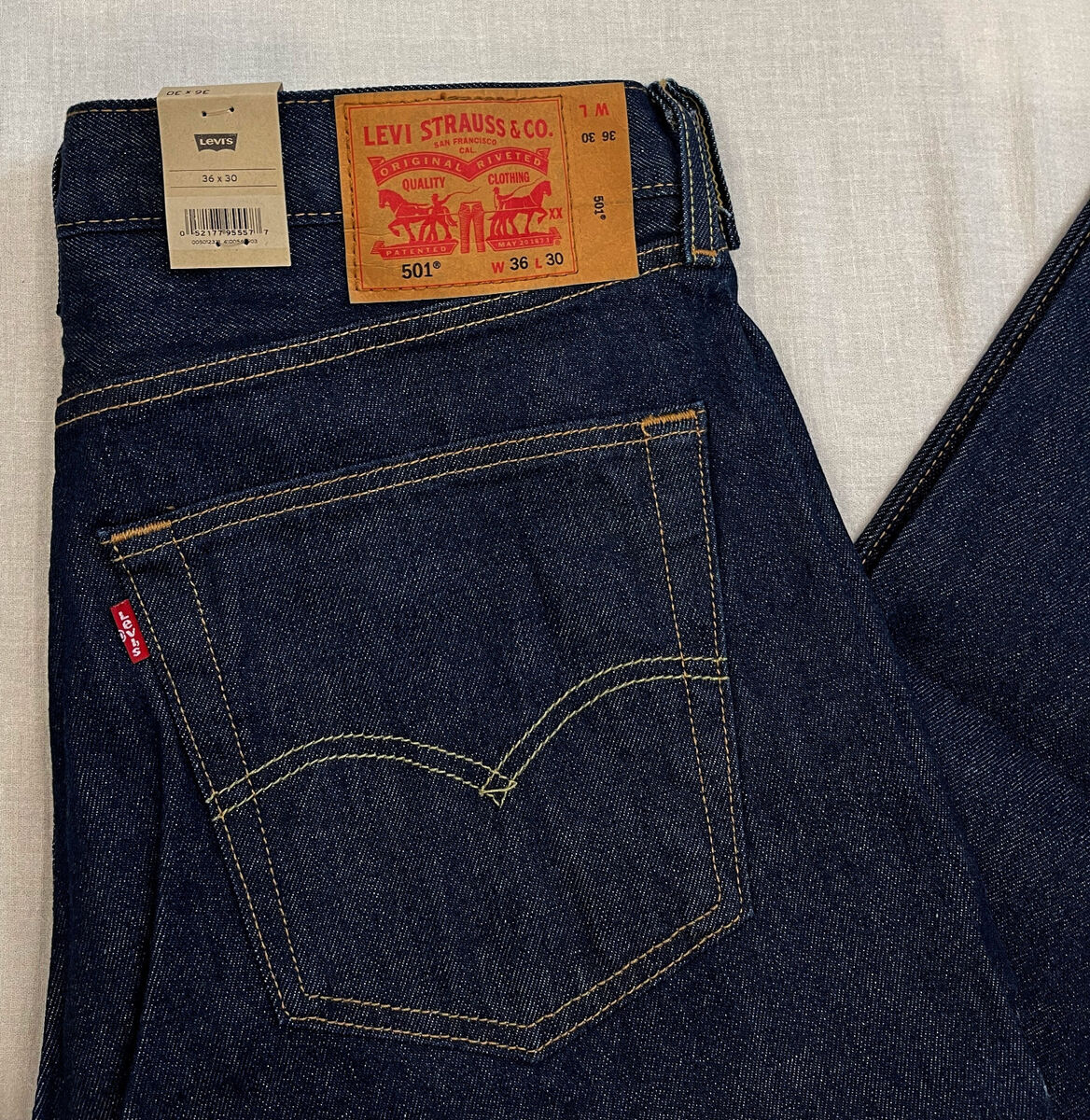 Levis 501 Original Fit Mens Stretch Jeans 36X30 Dark Blue Levis 501 Original Fit Mens Stretch Jeans 36X30 Dark Blue