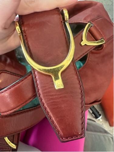 GUCCI Washed Calfskin Medium Soft Stirrup Shoulder Bag Brown 19in X 14in Red - Picture 6 of 16