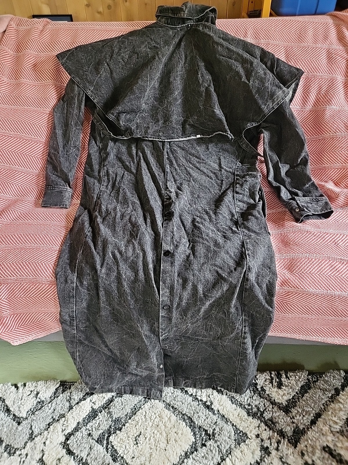 VTG Saddlesmith Outfitters by Action Thick Black Denim Jean Duster Ranch Coat L