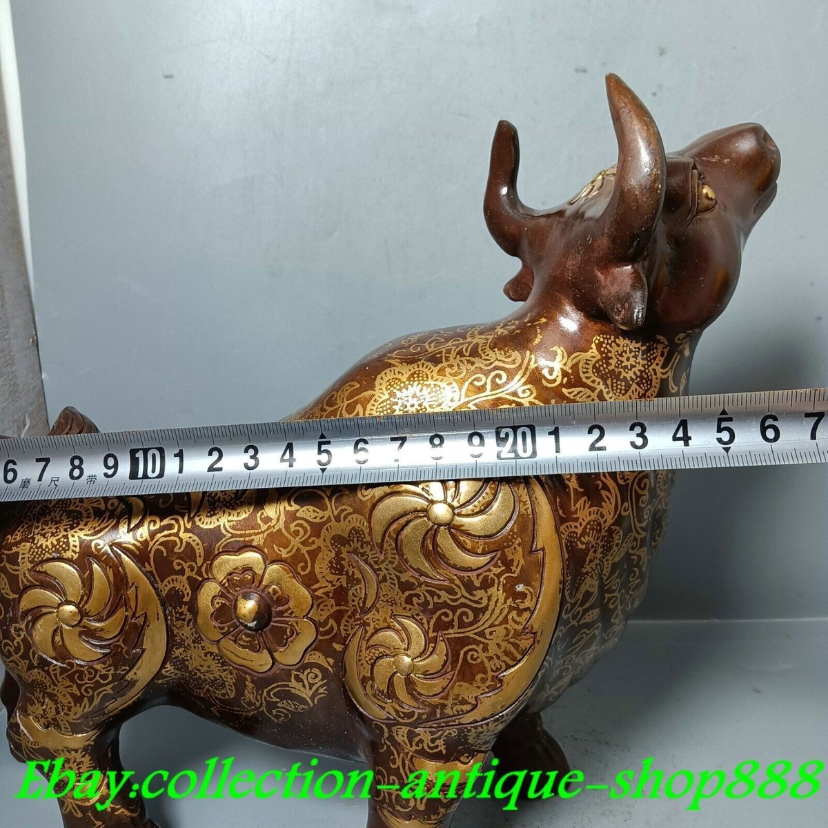 「L173」長期保管品 珍品 銅か真鍮の御所車の置物 Old Chinese Bronze Gilt Fengshui Flower 12 Zodiac Year Bull Cow Ox