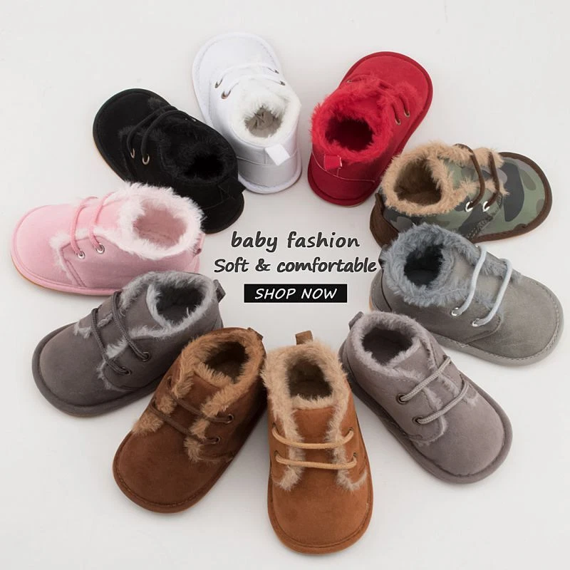 Baby Girls Boys Newborn Infant Soft Sole Shoes Flat Warm Fur Lined Boots Winter - Image 3 of 4