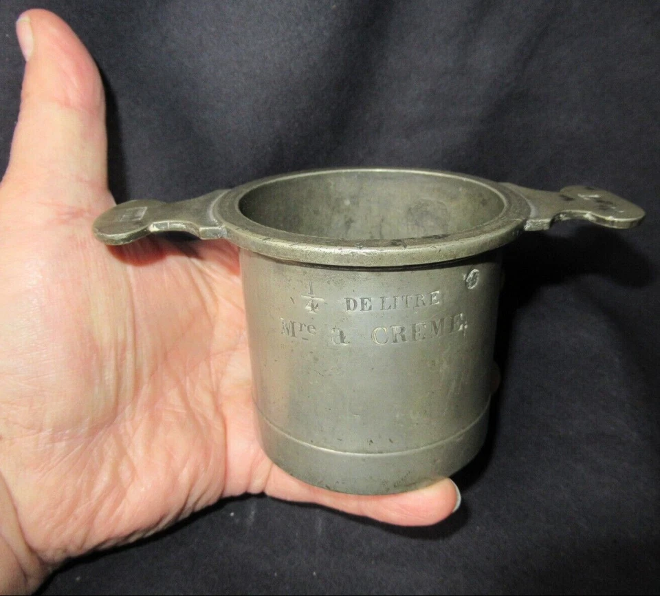 TRES RARE MESURE à CREME 1/4 L DITE DE METZ DARAS ETAIN XIX ème 19 ART POPULAIRE - Photo 2/4