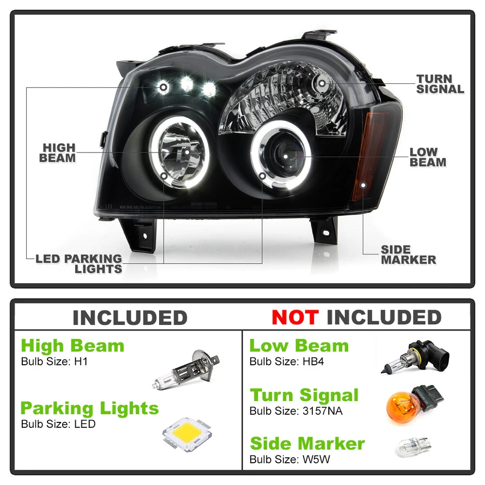 Par de faros proyectores LED halo humo negro para Jeep Grand Cherokee 2005-2007 Foto 4 de 4