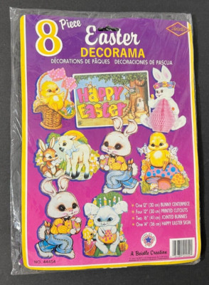 Beistle 1992 Easter DECORAMA 8pc Die Cut Decorations Honeycomb Bunny ~NEW SEALED