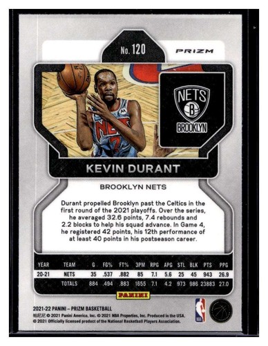 2021-22 Panini Prizm Silver Wave Prizm #120 Kevin Durant Card (quantità) - Foto 2 di 2