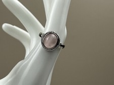 Oval Pink Quartz Silver Time Ring Size 6.5 