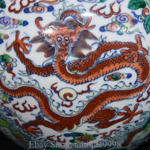 Jarrón Botella 12" Antiguo Año Qianlong Azul Blanco Porcelana Patrón Dragón - Imagen 5 de 9