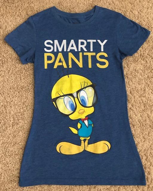 Looney Tunes Tweety Bird Smarty Pants Women's Blue T-Shirt Medium