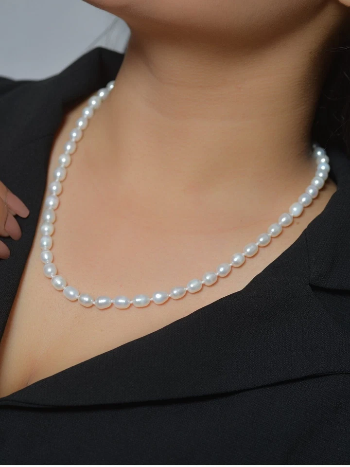 4mm Natürliche Keshi Weiße Perlen Kleine Echte Süßwasser Reisperle 16" Halskette