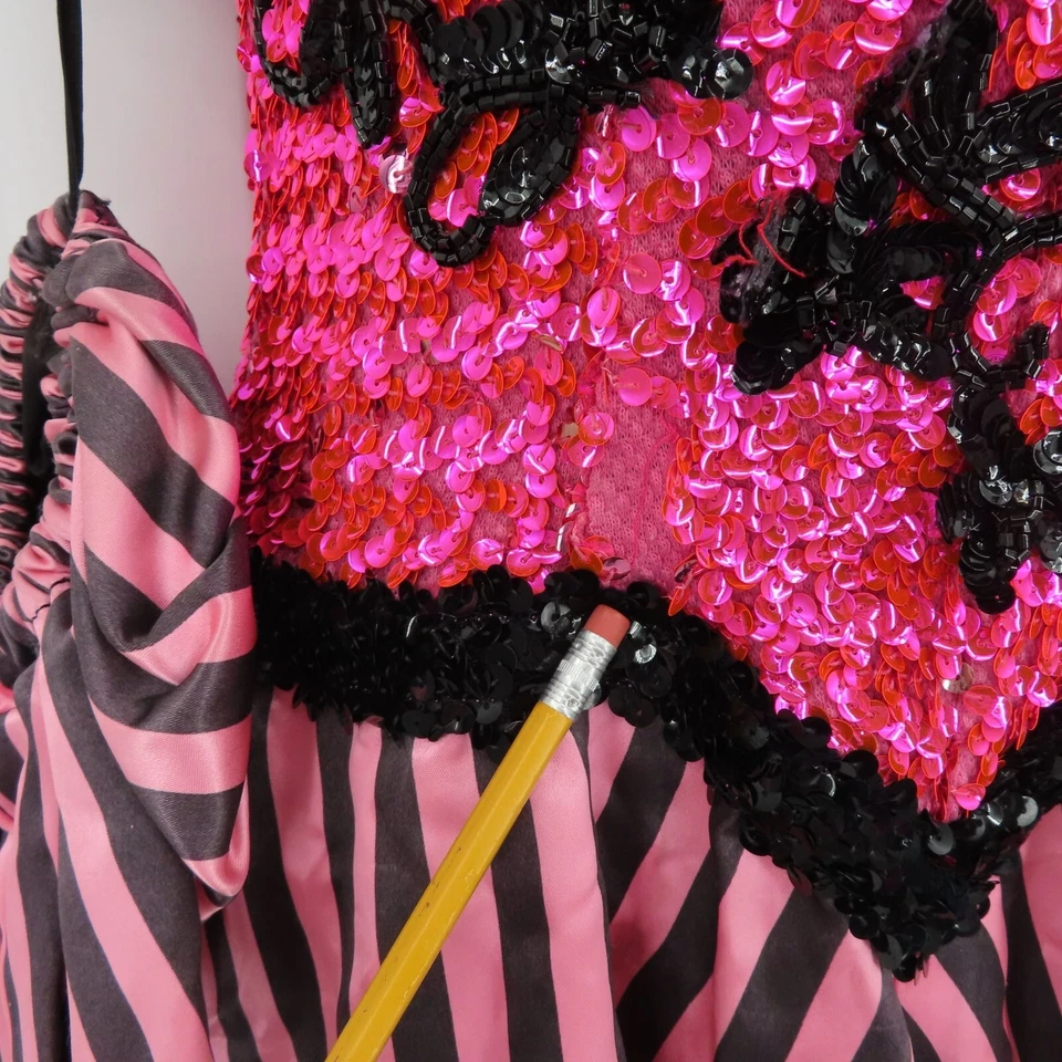 Women Small Pink Black Sequin Can Can Moulin Rouge Dancer Sequin Costume Dress - Image 3 of 4