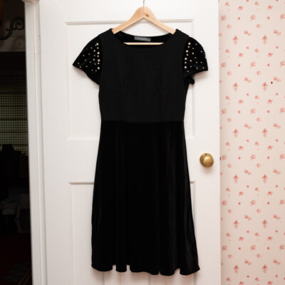 Designer Black velvet midi dress