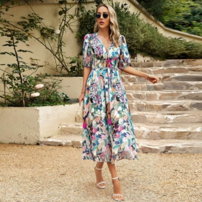 temperament chiffon long dress Temperament Short Sleeve Chiffon Dress New opened