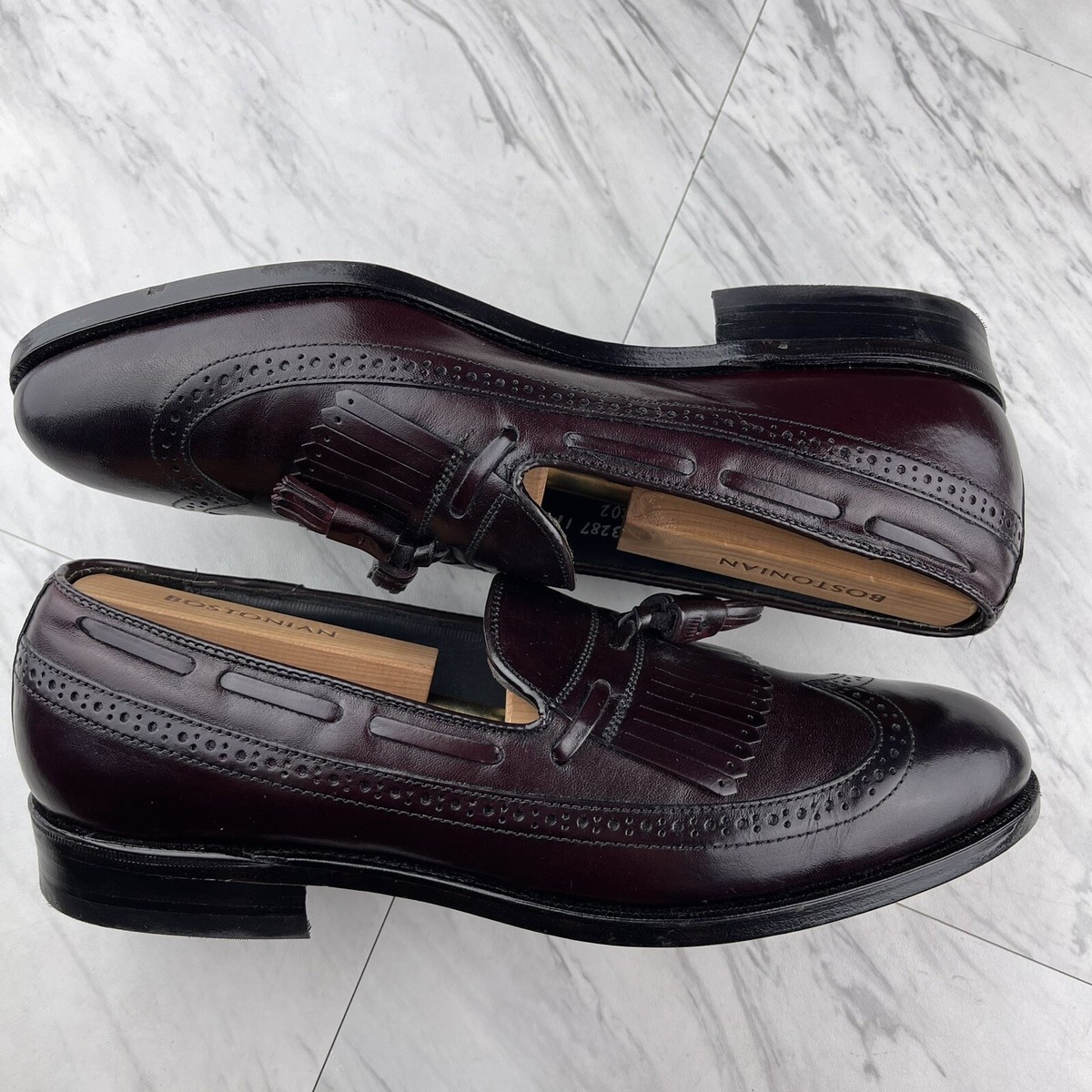 ET Wright Men\'s Burgundy Wingtip Kiltie Tassel Loafers Dress Shoes Size 11.5 B ET Wright Mens Leather Wing tip Brogue Kiltie Tassel Loafers  main image 2