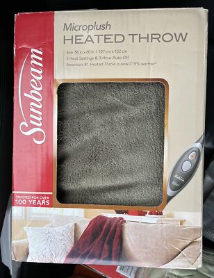 Sunbeam Microplush Electric Heated Throw Blanket NIB Sage 50x60” 
