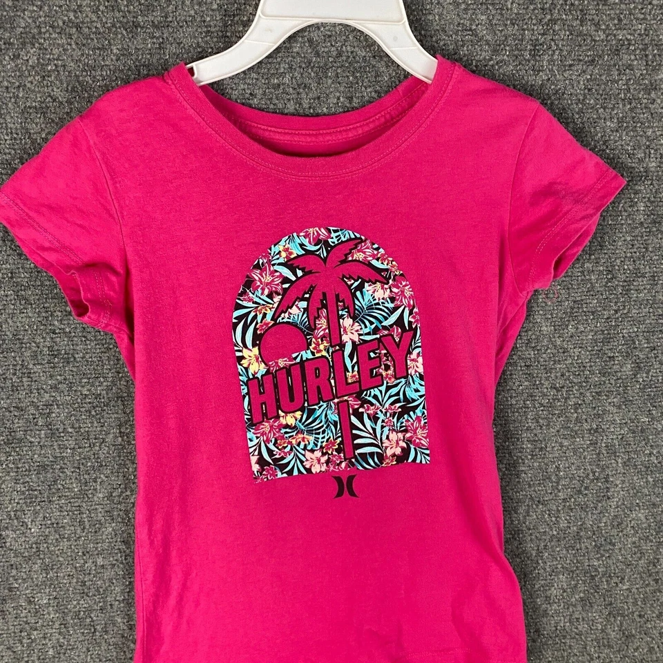 Hurley футболка девочек средний графический печать ярко розовый короткий рукав 100% хлопок M - Изображение 2 из 4