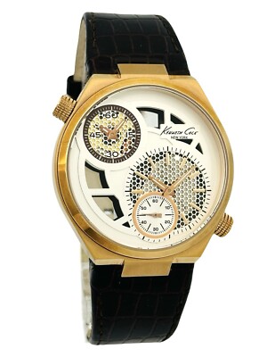 Kenneth Cole KC1715 Men's DUAL TIME Rose Golden Skeleton Dark