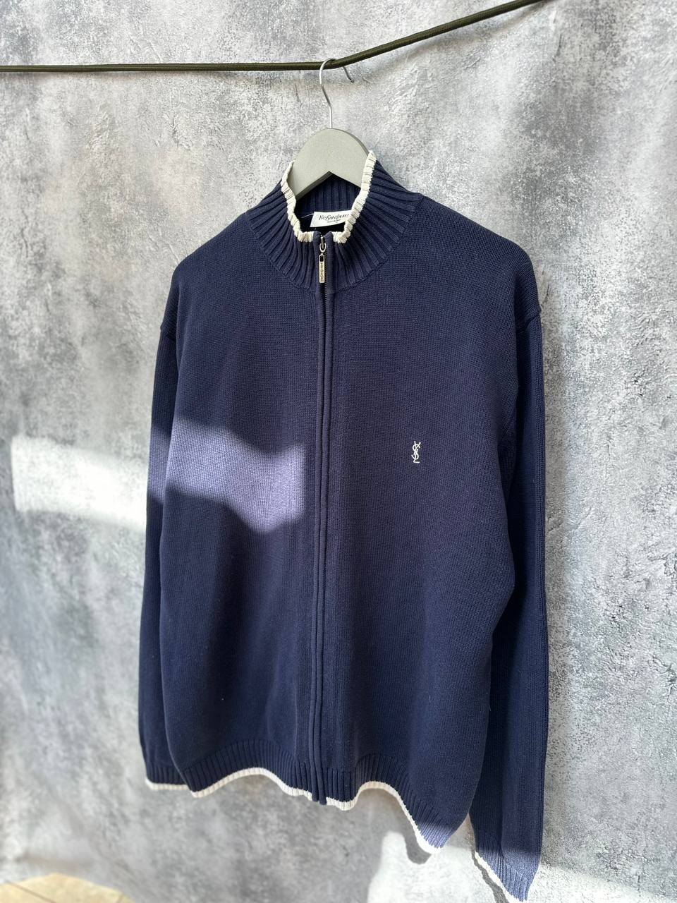 Maglione Yves Saint Laurent full zip vintage blu navy collo alto uomo taglia large