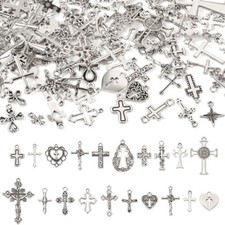 129Pcs Antique Silver Alloy Pendants Cross Charms For Jewelry Making 13.5 34.5mm