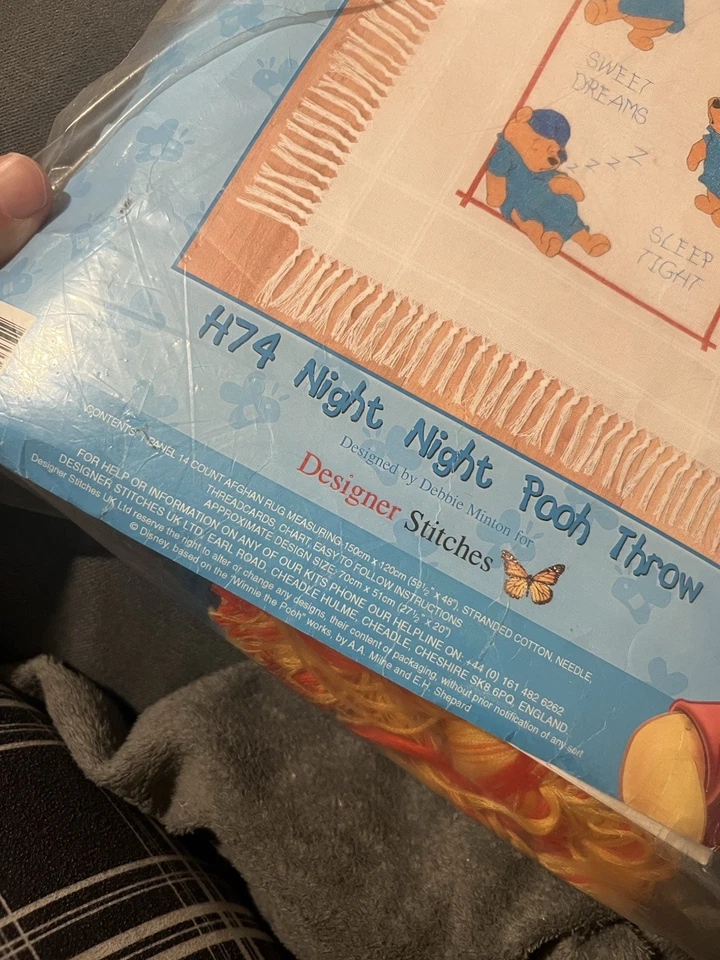 H74 Designer Stitches Pooh & friends cross stitch Afghan Night Night Pooh Throw - Image 2 of 3