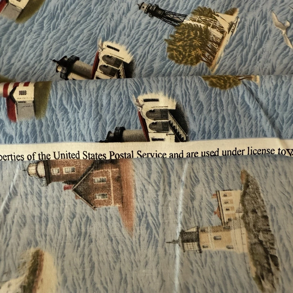 Vtg Blue Lighthouse Fabric VIP Cranston Village US Postal Service Cotton 2 Yards - Image 4 of 4