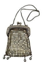 Vintage Victorian Reticule Chatelaine Mesh Coin Purse Silver