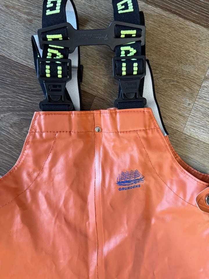 Grundens Herkules Commercial Fishing Bib Pants Orange 40” Rain Gear - Image 2 of 4