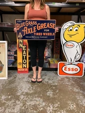 Antique Vintage Old Style Sign Blue Grass Axle Grease Made USA