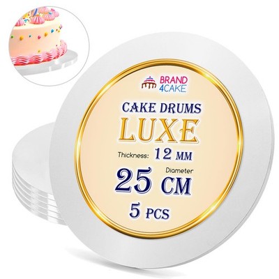 Cake Board Base Weiß 25 cm 1,2 cm Set 5 Stück Cake Drum Rund Luxe Brand4Cake