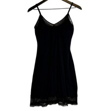 E by Eloise Anthropologie Lace Trim Slip Mini Dress Black - S