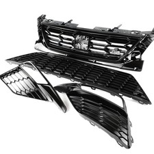 GLOSS BLACK FRONT GRILLES KIT UPPER LOWER BUMPER FOGS SURROUND SEAT LEON MK3.5