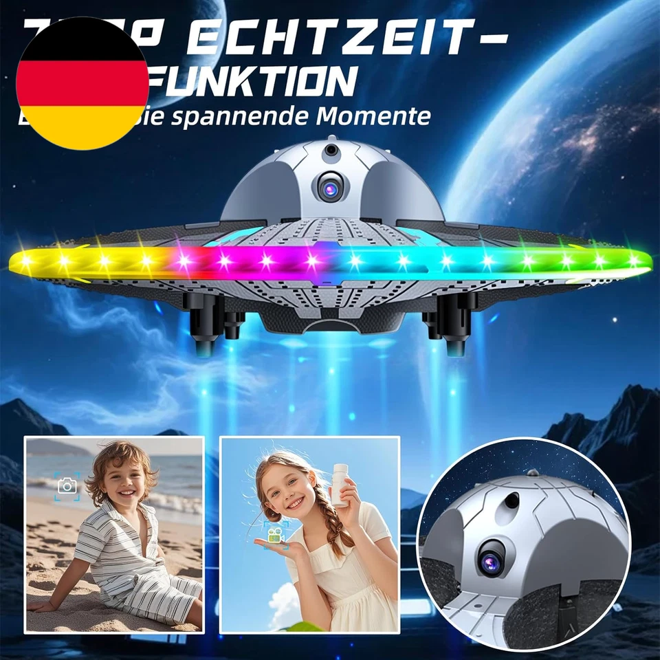 RC UFO Drohne Für Kinder Und Anfänger, Mini Drohne Mit Kamera Und Bunten LED Lic - Bild 2 von 4