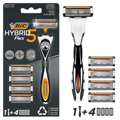 BIC HYBRID 5 FLEX HERRENRASIERER MIT 4 PATRONEN HERRENRASUR GLATT RASURFREI