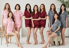 3 Pack Womens Satin PJ Set Short Sleeve Shirt & Shorts | Silky Pyjamas Nightwear