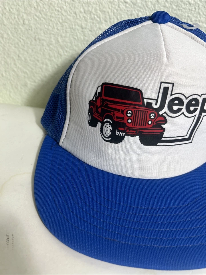 Gorra de camionero vintage Jeep Snapback para hombre azul blanco años 80 al aire libre Foto 3 de 4