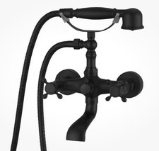 3-Handle Claw Foot Tub Faucet Telephone Hand Shower Old Style Spigot Hand Shower