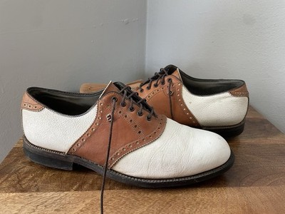 Vintage FOOTJOY Classics-Dry Brown Saddle Golf Spiked Shoes 9 D made USA 71693A