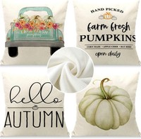 Kissenbezug 45X45Cm 4Er Set PlüSch KüRbis Herbst Dekoration FüR Sofa