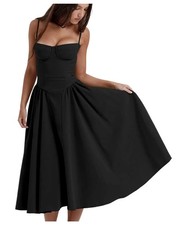 X&Z Corset Midi Dress Women's Size Medium Black Sweetheart Neck Smocked Waist