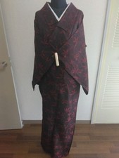 Boro Japanese Kimono Aged Textile Robe Summer Wear Red Floral Pattened Japan
