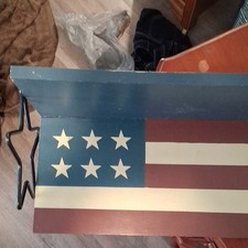 Primitive Rustic Country Decor Patriotic American Flag Shelf Sitter Block USA