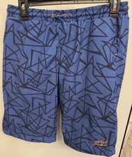 Eddie Bauer Boys XL 18/20 Blue Orange Geometric Drawstring Swim Short Zip Pocket