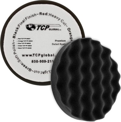 6.5'' Black Waffle Foam Buffing Pad Hook and Loop Backing - Final Finishing Pad f