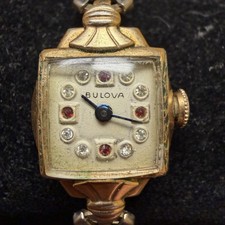 Vtg Bulova Ladies Watch 14k RGP Bezel Diamond Accent Art Deco Style A9 21j Works