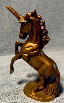 Vintage Brass Rearing Unicorn wGold Glitter Horn  7.5   Tall Collectable VGC