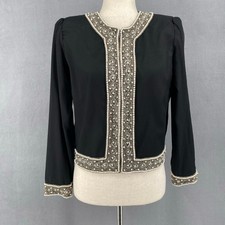 Vintage Lawrence Kazar Silk Beaded Long Sleeve Jacket Womens S Black Evening