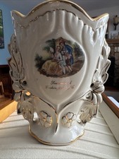 Vintage Washington DC Souvenir 6” Courting Couple Ceramic Vase Gold Trimmed
