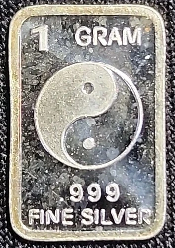 1 Gram .999 Fine Silver Art Bar Ingot. Ying & Yang . Fun Way Dip Into Investing.