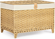 Wicker Storage Basket with Lid, 160L Shelf Basket with Removable Liner Bag