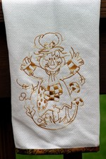 Handcrafted Embroidered Kitchen Towel - FALL SCARECROW LEAVES
