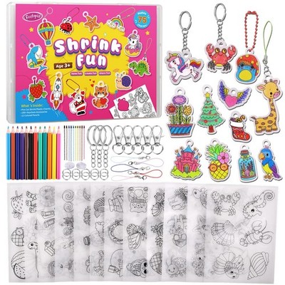 Shrinking Art Sheets Kits for Kids, 75 Pre-Cut Shrink Paper Craft Keychain Ma...